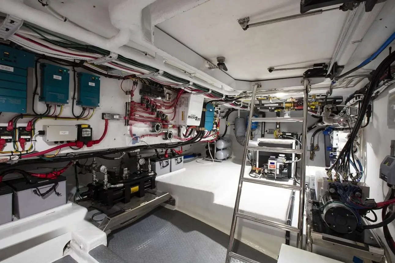 Vessel engine room showing electrical distribution, cabling runs and auxiliary plant